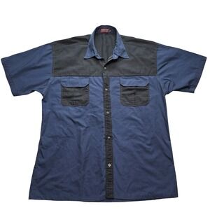 Sensation Work Shirt Utility Button Up Colorblock Navy Black Men XL